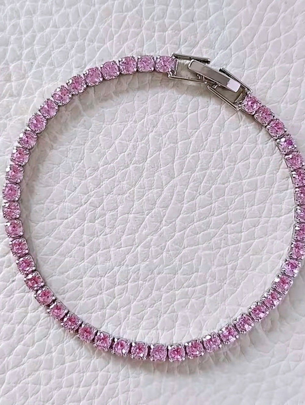 New -Beautiful -Elegant -Stainless Steel Pink Zirconia Tennis Bracelet